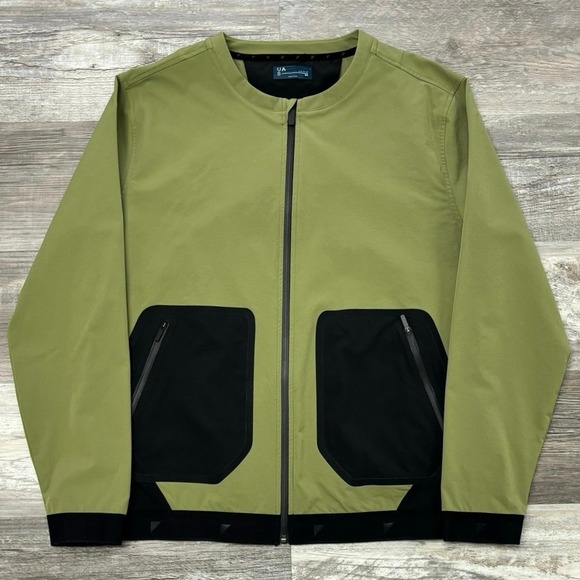 Under Armour UAS Green Black Mens Large Zip Up Pivot Stretch Crepe Bomber Jacket - Picture 1 of 11